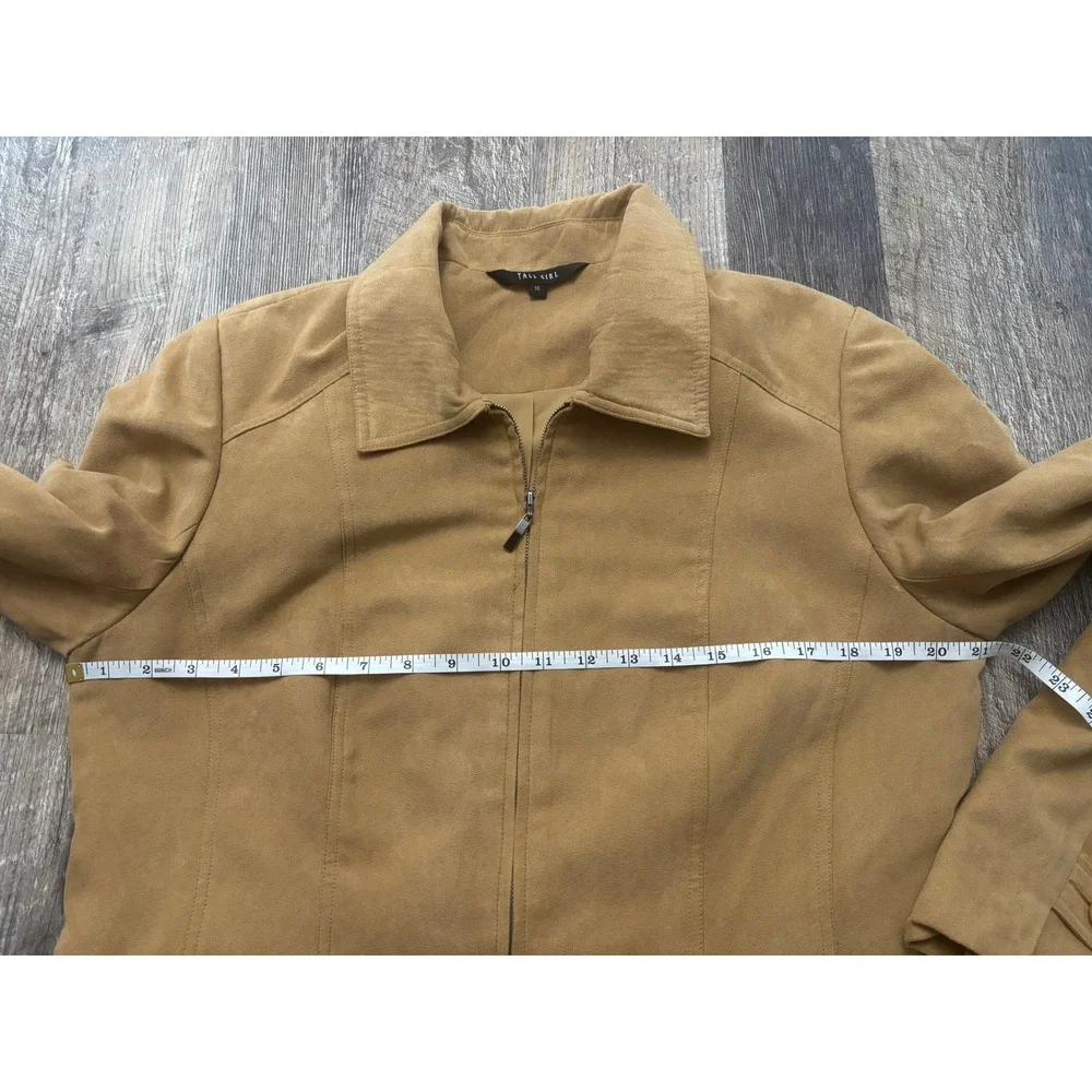 Tall Girl Tan Faux Suede Zip Up Jacket Size 16 Camel FAF801 Tailored Blazer‎